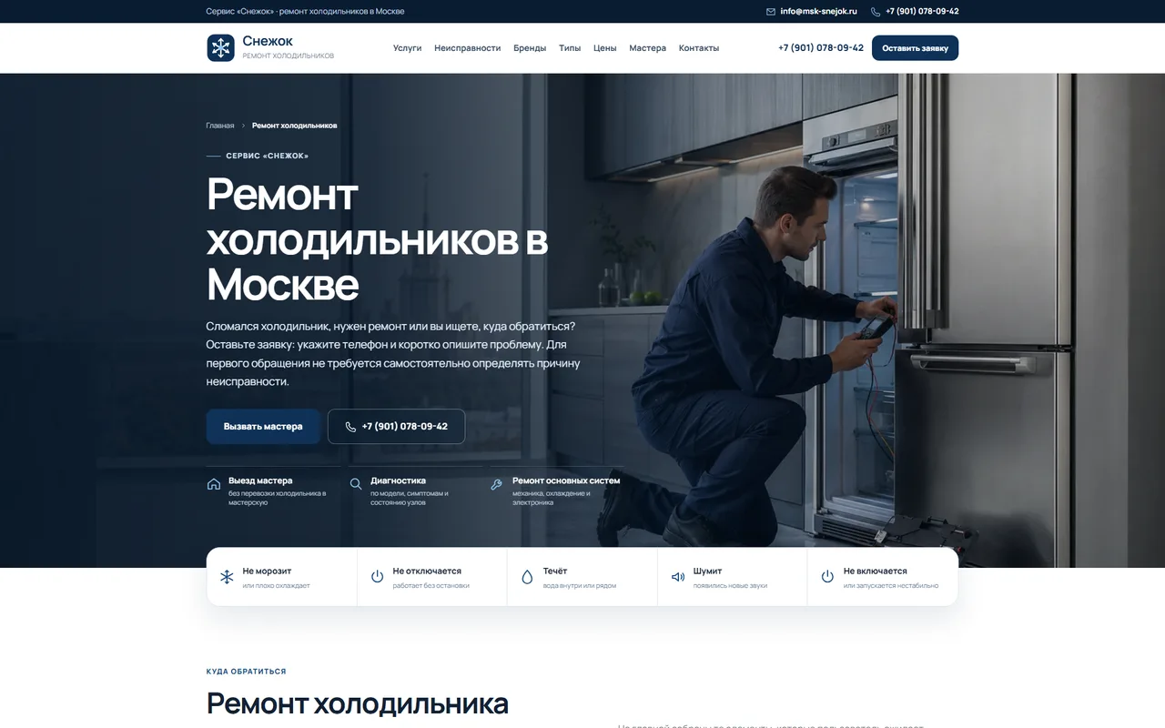 Снежок — пример разработанного веб‑сайта